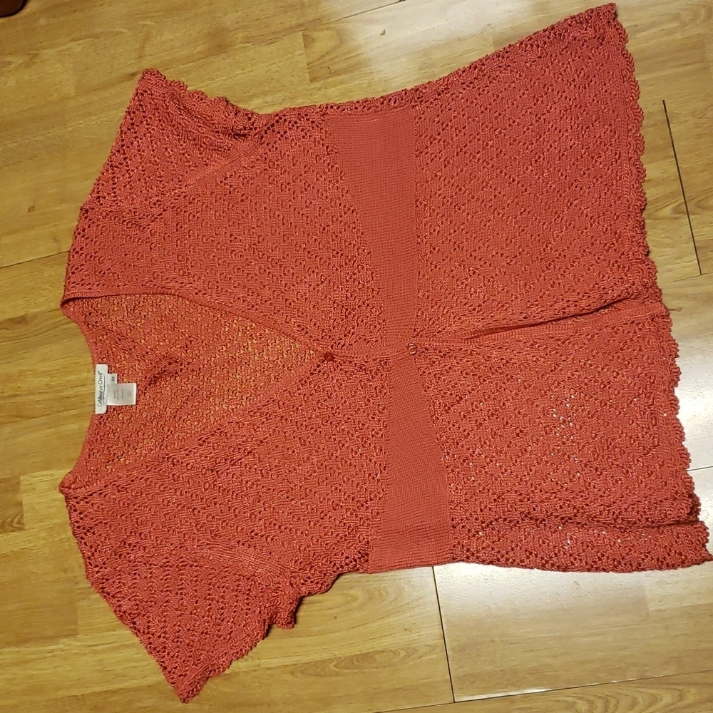 Coldwater Creek dark Coral 2X short sleeve loose weave sweater